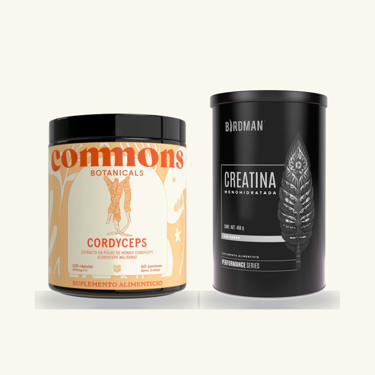 Kit Energía Nuebe: Commons Cordyceps 120 cápsulas y Creatina Birdman 450 g