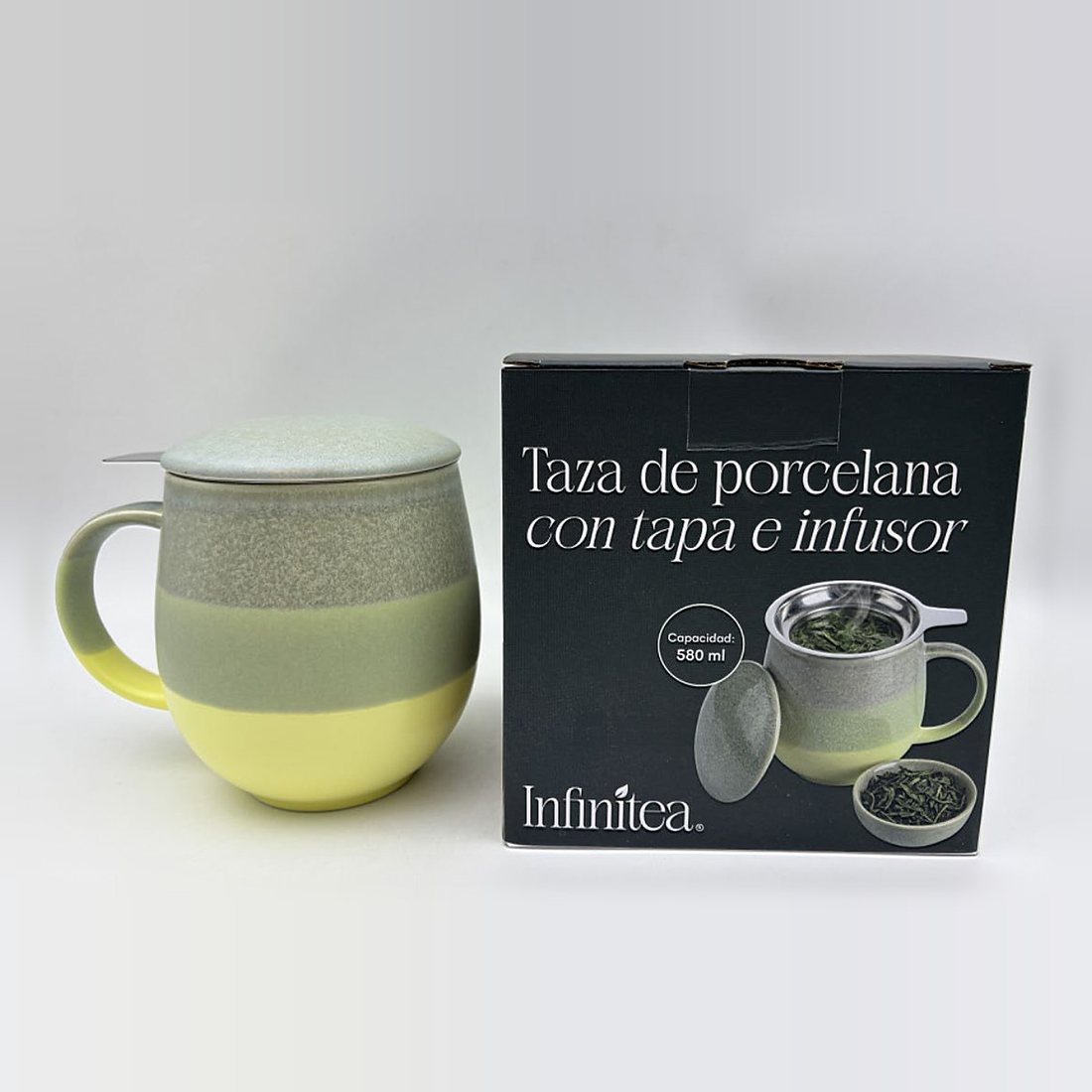 Infinitea Taza de Porcelana con Tapa e Infusor 580 ml