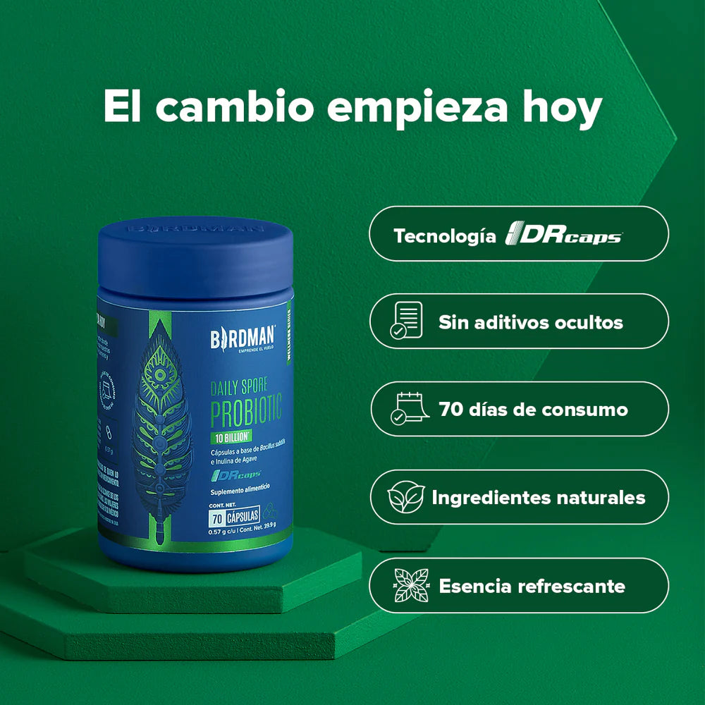 Daily Spore Probiotic Birdman - Probióticos con 10 Billones de UFC - 70 Cápsulas