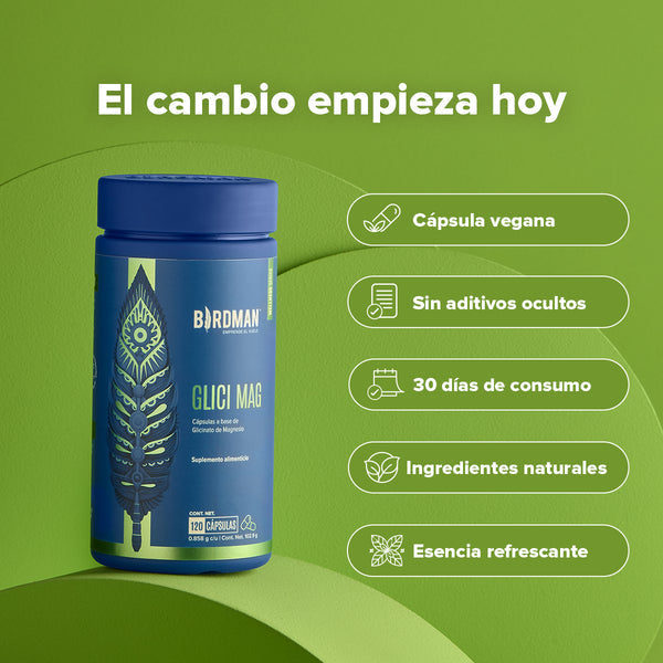 Glicinato de Magnesio Birdman - 120 Cápsulas - 30 Porciones