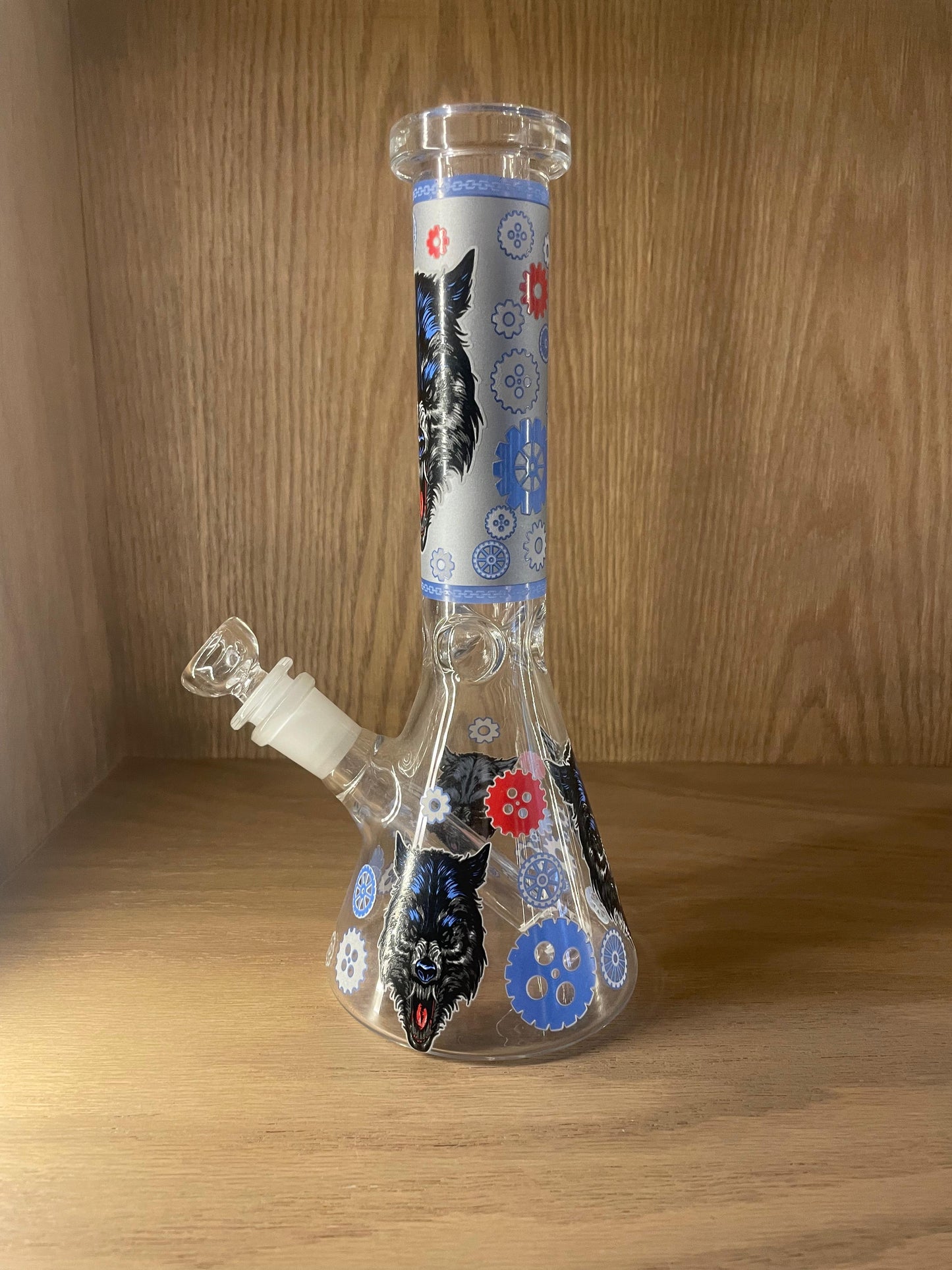 Bong de Vidrio tipo Matraz 25cm Diseño Lobo